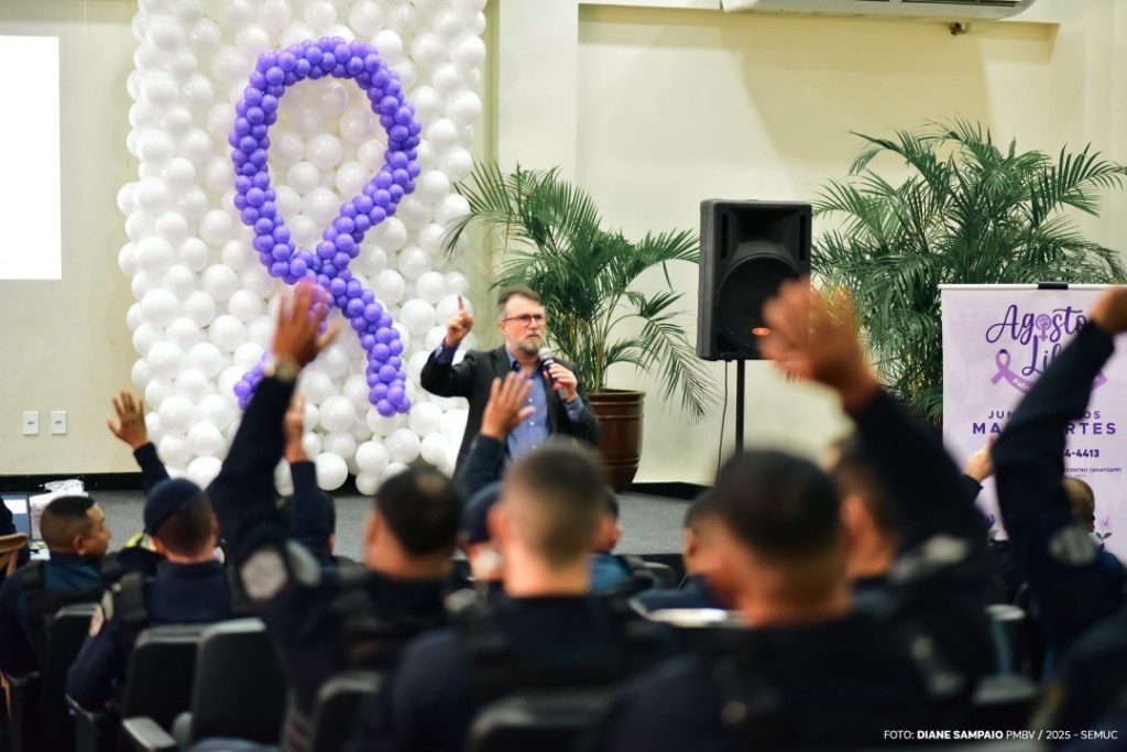 AGOSTO LILÁS – Guardas municipais participam de conversa sobre responsabilidade masculina no enfrentamento à violência contra a&nbsp;mulher